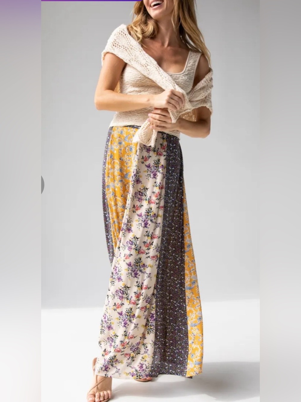 NATURAL LIFE
Valentina Maxi Skirt - Yellow
Cream Floral Boho Minimalist 
Size M - Picture 2 of 8